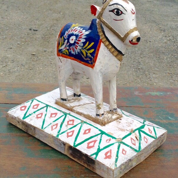 Antique Painted Wooden Nandi Bull Toy, Rajasthan