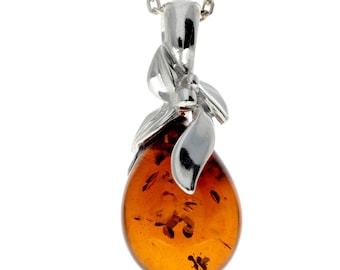 925 Sterling Silver & Baltic Amber Teardrop Classic Pendant - 1637