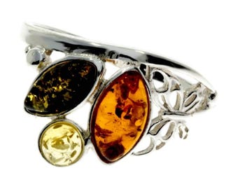 925 Sterling Silver & Baltic Amber Modern Ring with silver butterfly - M717