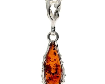 925 Sterling Silver & Baltic Amber Modern Teardrop Pendant - G233