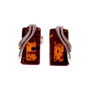 925 Sterling Silver & Baltic Amber Modern Studs Earrings - Gl005