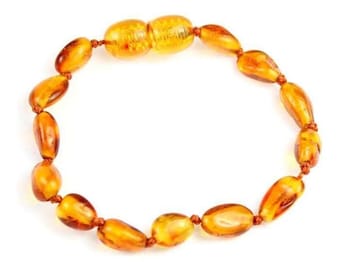 Certified Baltic Amber Beans Beads Bracelet in Cognac Colours - Sizes Child to Adult