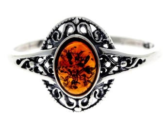 925 Sterling Silver & Baltic Amber Classic Celtic Ring - Ar9