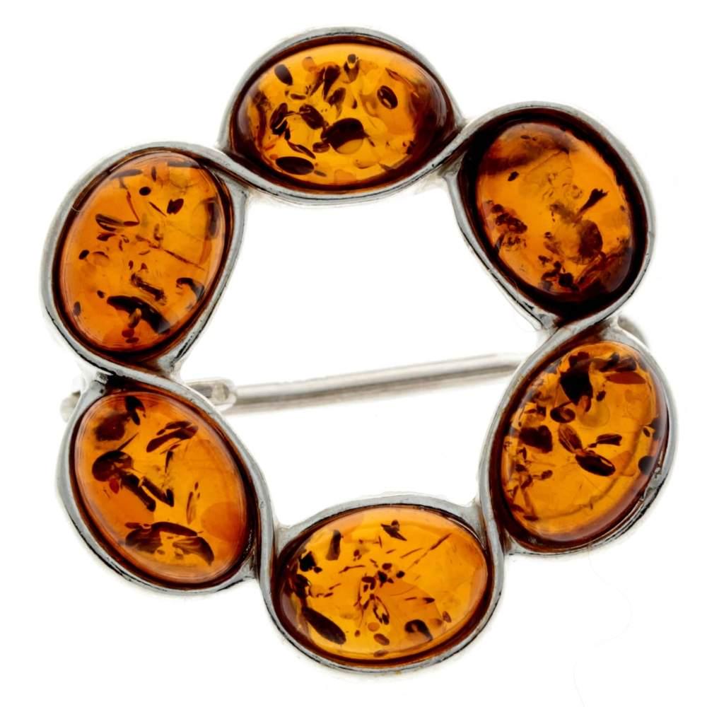 Broche Vintage Feuilles Et Ambre - Plaqué Or Jaune, Pierre Orange, Occasion