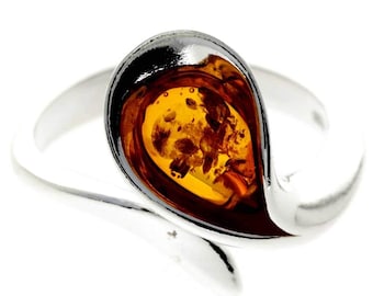 925 Sterling Silver & Genuine Baltic Amber Modern Ring - Gl732