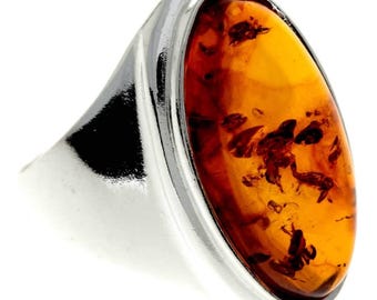 925 Sterling Silver & Baltic Amber Classic Designer Ring - 7045