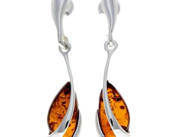 Sterling Silver with Amber Modern Drop Earrings - Gl069b