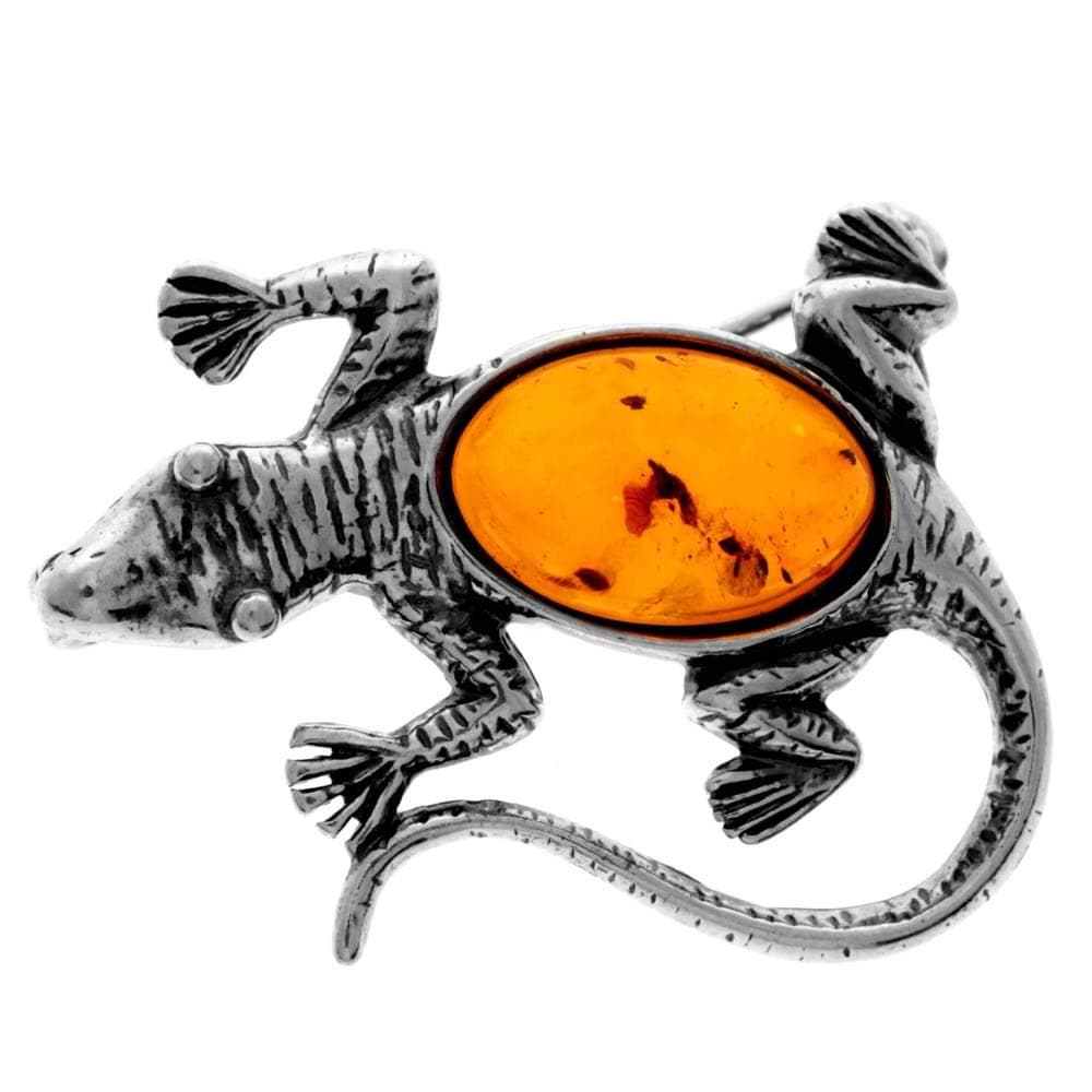 Women's Lizard Brooch Sterling Silver - Baltic Amber & Cubic Zirconia Jewelry