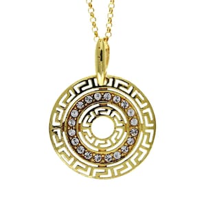 925 Sterling Silver Gold Plated Medalion with Cubic Zirconia Necklace - Nb-614