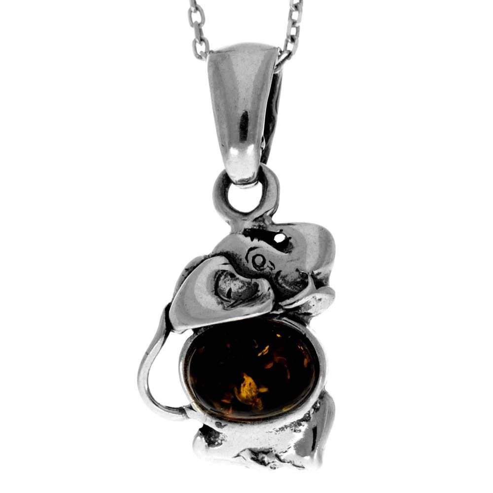 Ciondolo a forma di elefante in argento sterling 925 massiccio e ambra baltica - Italia