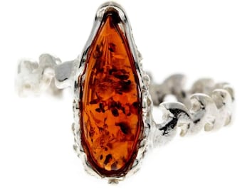 925 Sterling Silver & Baltic Amber Modern Designer Ring - G401