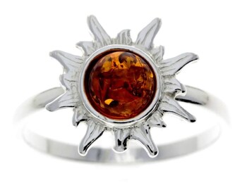 925 Sterling Silver & Baltic Amber Sun / Star Ring - M730