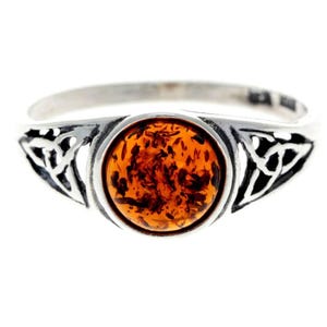 Schmuck Geschenk Ring Aus 925er Sterlingsilber Mit Echtem Ostsee-Bernstein - Keltisches Design, Größe P Celtic Salt