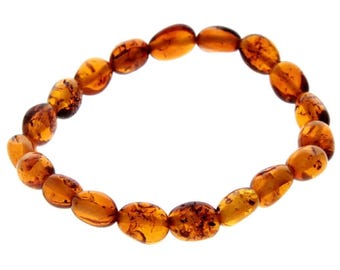 Certified Baltic Amber Bean Beads Bracelet Elasticated - Sizes Child to Adult