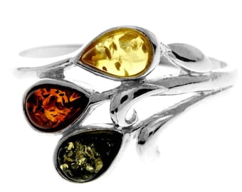 925 Sterling Silver & Genuine Baltic Amber Modern Ring - M477