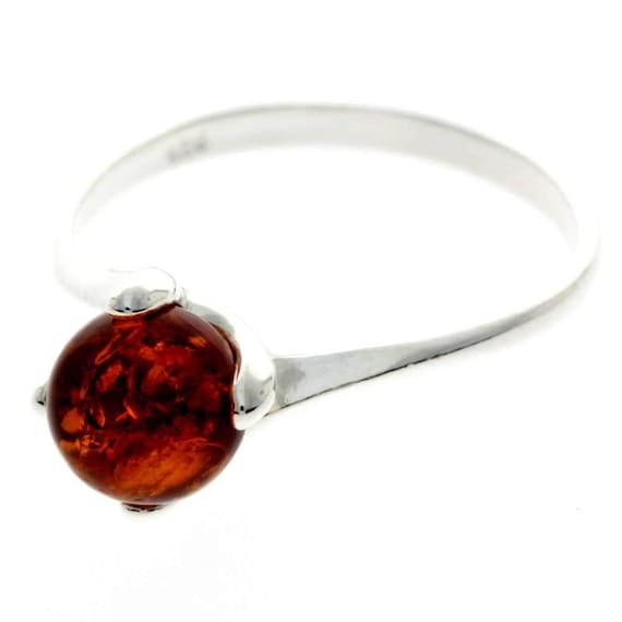 925 Sterling Silver & Baltic Amber Classic Designer Ring - Gl442
