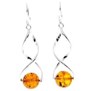 925 Sterling Silver & Genuine Baltic Amber Elegant Drop Dangling Earrings - Tbe2