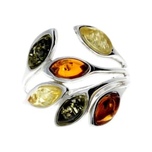 Bague moderne en argent sterling 925 et ambre de la Baltique - M723
