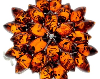925 Sterling Silver & Baltic Amber Modern Unusual Brooch - 4026