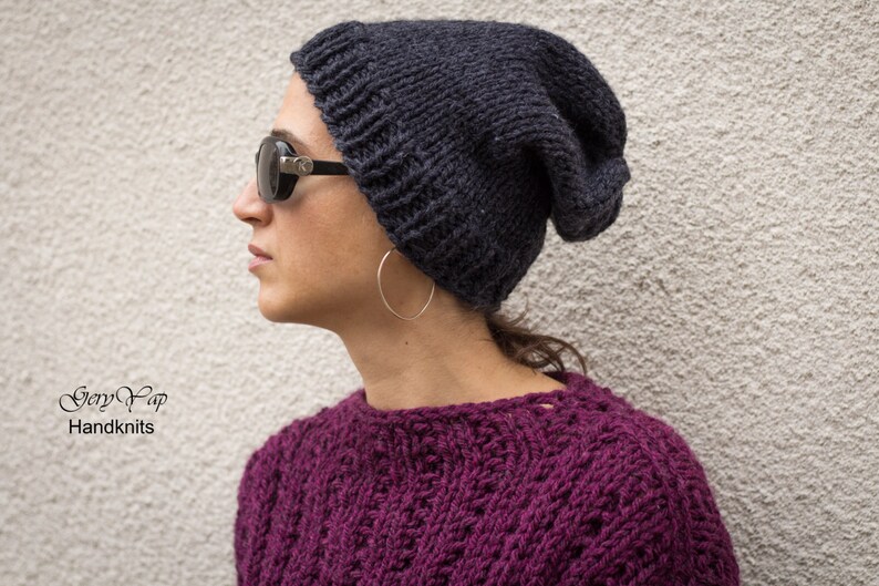 Women winter charcoal hat wool hat gray hat hand knit Ready to ship