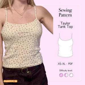 Tank Top Sewing Pattern PDF Sizes XS-XL | Womens Tops Sewing Pattern | Cottage Coquette Top | Summer Top Cami Sewing Pattern