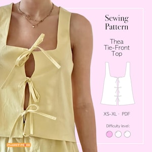 Tie Front Top Schnittmuster PDF Grössen XS-XL | Front Krawatte Top Muster | Schnittmuster Damen Oberteile Anfänger | Krawatte vorne Weste | Frauen Muster