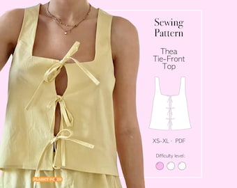 Naaipatroon met gestrikte voorkant (pdf): dameshemdblouse Eenvoudig naaien voor beginners (maten XS-XL)