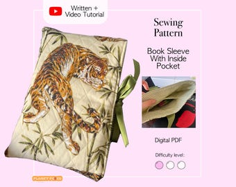 Patrón de costura en PDF para funda de libro: Funda protectora con lazo de cinta (Descarga digital)