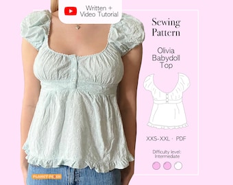 Babydoll Top Sewing Pattern PDF: Ruffle Bottom Peplum Top (Sizes XXS-XXL)
