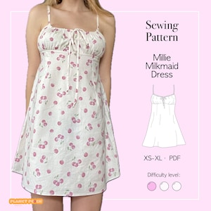 Milkmaid Dress Sewing Pattern PDF Sizes XS-XL | Womens Dress Sewing Pattern | Cottage Coquette Dress | Summer Mini Dress Sewing Pattern