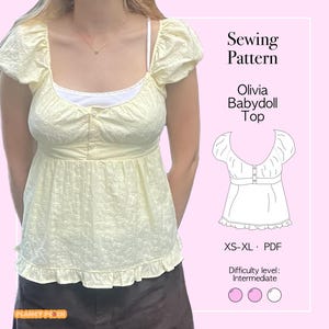 Babydoll Top Sewing Pattern PDF Sizes XS-XL | Womens Tops Sewing Pattern | Cottage Coquette Top | Cami Ruffle Bottom Peplum Sewing Pattern