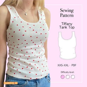 Easy Lace Trim Stretch Tank Top Sewing Pattern PDF: Fitted Jersey Cami (Sizes XXS-XXL)
