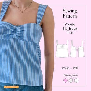 Open-Back Tube Top Sewing Pattern PDF Sizes XS-XL | Womens Tops Sewing Pattern | Tie Back Top Sewing Pattern | Ruched Detail Top | Cami Top