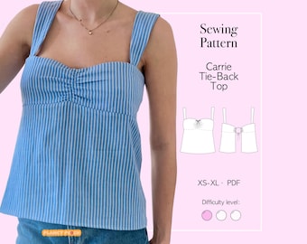 Open-Back Tube Top Sewing Pattern PDF Sizes XS-XL | Womens Tops Sewing Pattern | Tie Back Top Sewing Pattern | Ruched Detail Top | Cami Top
