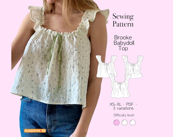 Cottagecore Babydoll Top Sewing Pattern PDF (Sizes XS-XL) | Womens Cottage Coquette Top