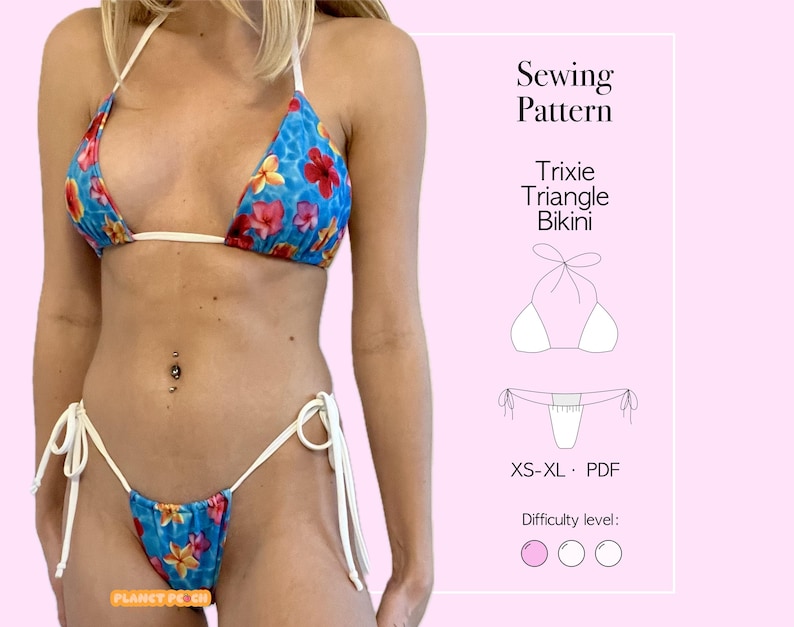 triangle bikini sewing pattern, for beginners,  bikini, underboob bikini, sewing pattern, beginner pattern, festivals and rave pattern sew pattern,  Bikini Sew Pattern | Womens Bikini Pattern | Micro Thong Set Bikini Pattern Sewing