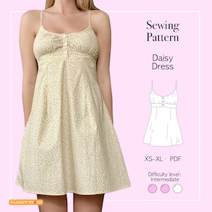 Babydoll Dress Sewing Pattern PDF Sizes XS-XL | Womens Dress Sewing Pattern | Cottage Coquette Dress | Flowy Mini Dress Sewing Pattern