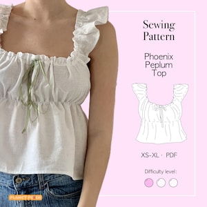 Babydoll Peplum Top Sewing Pattern PDF Sizes XS-XL | Cottagecore Coquette Blouse