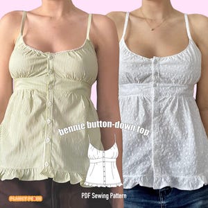 Cami Sewing Pattern PDF: Womens Cottage Coquette Summer Cami Button Top (Sizes XXS-XXL)