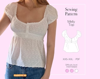 Babydoll Top Sewing Pattern PDF: Cottage Coquette Blouse Summer Cami With Sleeves (Sizes XXS-XXL)
