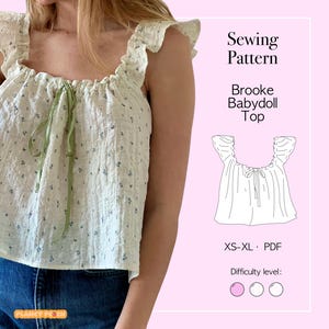 Cottagecore Babydoll Top Sewing Pattern PDF Sizes XS-XL | Womens Tops Sewing Pattern | Cottage Coquette Top | Summer Top Sewing Pattern