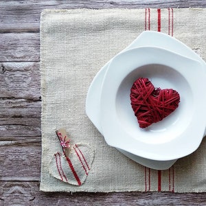 Red grain sack placemat, primitive valentines plate mat table decor