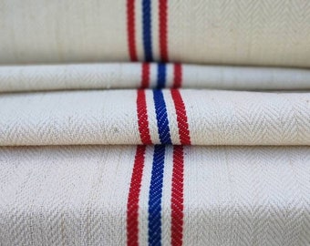 Herringbone grain sack fabric, red blue Hungarian feedsack fabric by the meter (GR135)