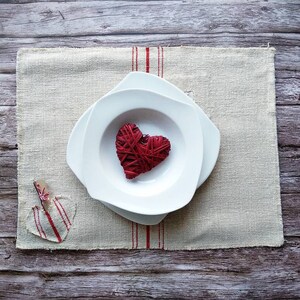 Red grain sack placemat, primitive valentines plate mat table decor