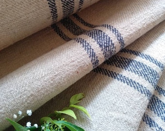 2.7y Grain sack Fabric for Upholstery, Heavy Hemp Stair Runner, Natural Kitchen Table Runner, Primitive Decor Fabric (GR003)