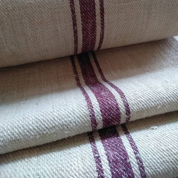 20 "antico tessuto di grano di Natale, bordeaux a righe canapa tavolo runner bullone in tessuto di lino (GR057b)