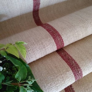 Heavy Farmhouse Stair Runner Herringbone Fabric, Antique European Homespun Linen Bolt Roll By the meter, Fall Patio Rug Carpet Decor (GR011)