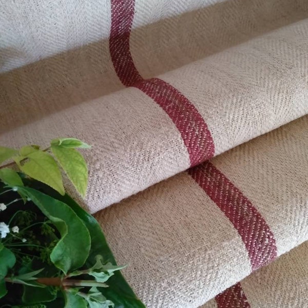 Heavy Farmhouse Stair Runner Herringbone Fabric, Antique European Homespun Linen Bolt Roll By the meter, Fall Patio Rug Carpet Decor (GR011)