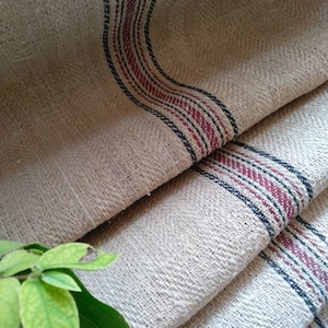 European Grain sack Stair Runner, Black Hemp Upholstery Fabric roll bolt by the meter, Heavy weight farmhouse linen fabric (GR004)