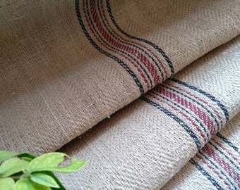 European Grain sack Stair Runner, Black Hemp Upholstery Fabric roll bolt by the meter, Heavy weight farmhouse linen fabric (GR004)